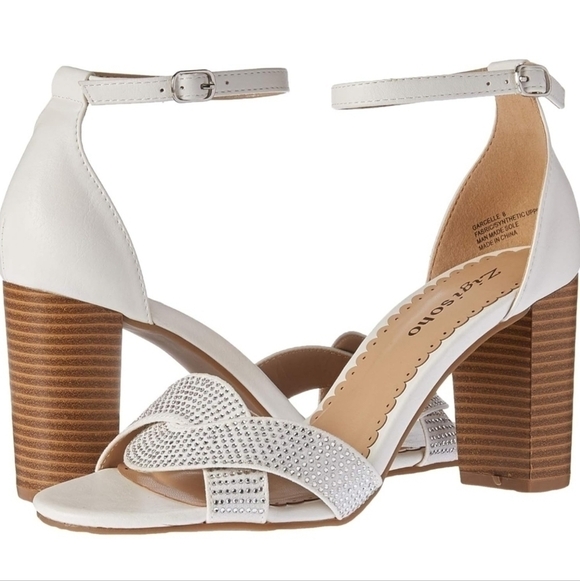 Zigi Soho Shoes - ZiGi Soho Ankle Strap Gracelle White Rhinestone Block Sandal